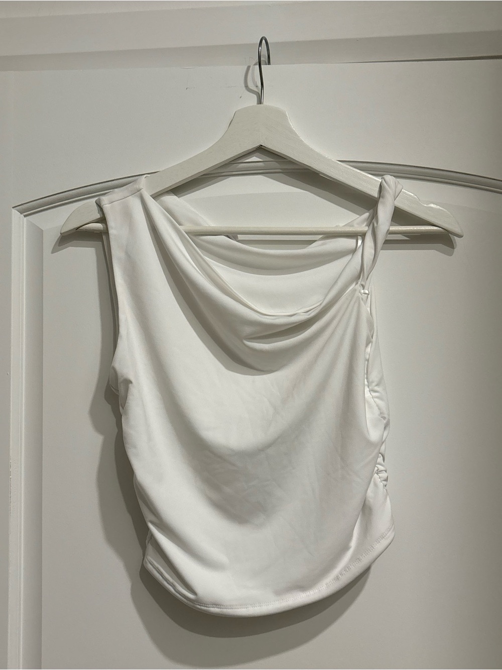 Garage White One-Shoulder Draped Camisole